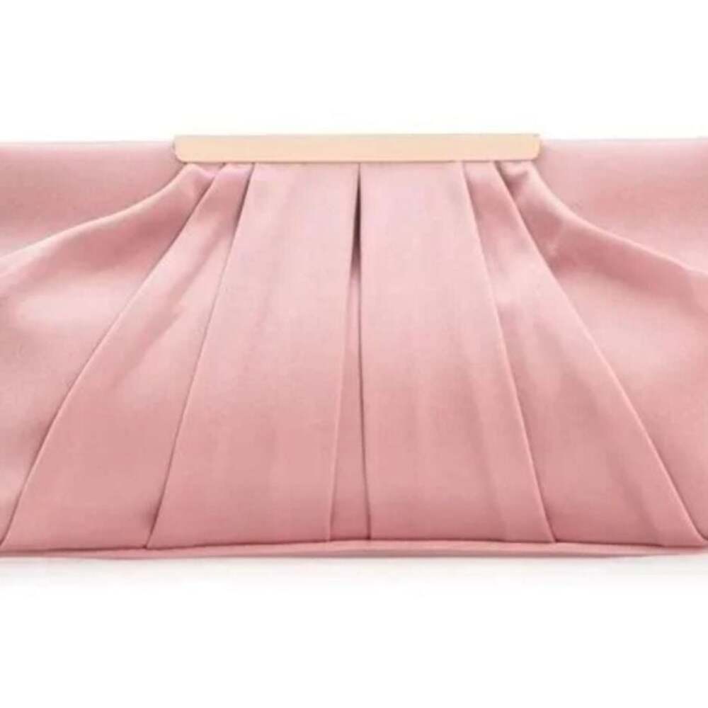 Charming Tailor Clutch Evening Bag Elegant Pleated Satin,Blush Pink/Gold